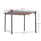 Outsunny 3m x 3m Pergola - Retractable Aluminium 3x3 Garden Shade for Outdoor BBQ & Gatherings, Family Use, Brown