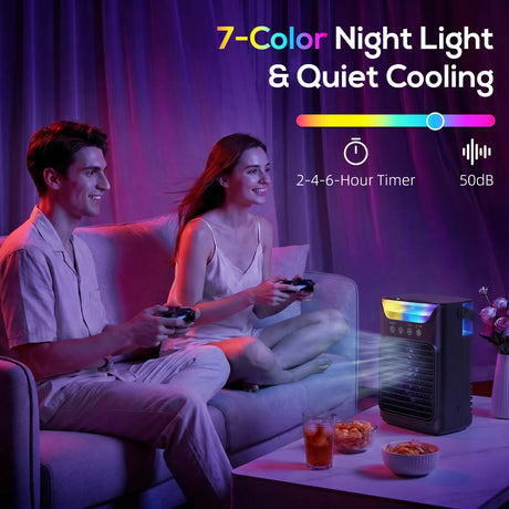 HOMCOM Air Cooler with Adjustable Head, Portable Air Conditioner with 3 Wind Speed, 2 Cool Mist, RGB Light, Black