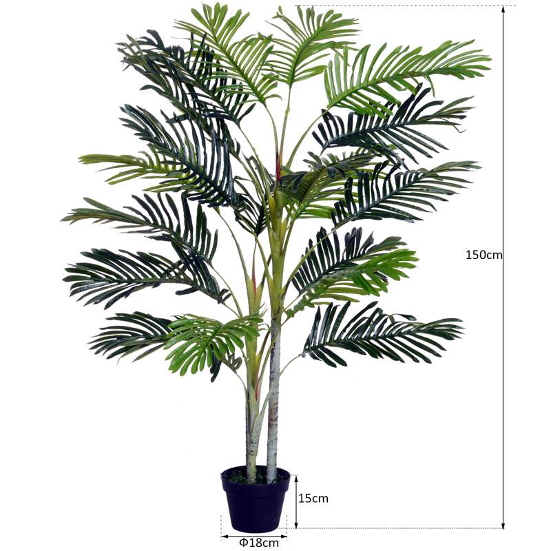 Outsunny Artificial Tree, 150cm Tropical Palm Tree, Fake Plants in Pots, Faux Green Plant for Indoor Outdoor Home Office Living Room Decoration