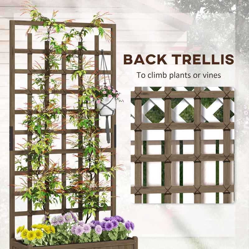 Outsunny Wooden Trellis Planter, Raised Garden Bed with Wheels and Bed Liner, to Climb and Grow Vegetables, Herbs and Flowers