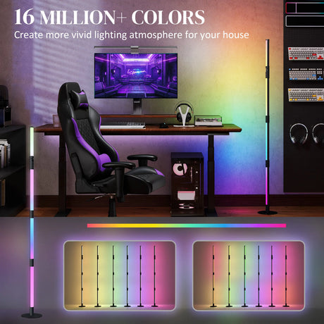 HOMCOM LED Floor Lamp, 360 RGB Detachable Corner Floor Lamp with App & Remote Control, Colour Changing Standing Lamp with Music Sync & Timing, for Living Room, Game Room, Dark Grey