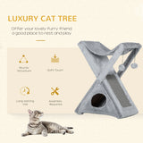 PawHut Two Tier Cat Tree for Indoor Cats Play Rest Activity Tower Plush Folding Relax Center w/ Scratching Post Hammock Pom Poms Grey