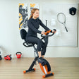 SPORTNOW Five-in-one Foldable Exercise Bike, Stationary Bike with Arm Workout Bands, LDC Monitor, Phone Holder, Orange