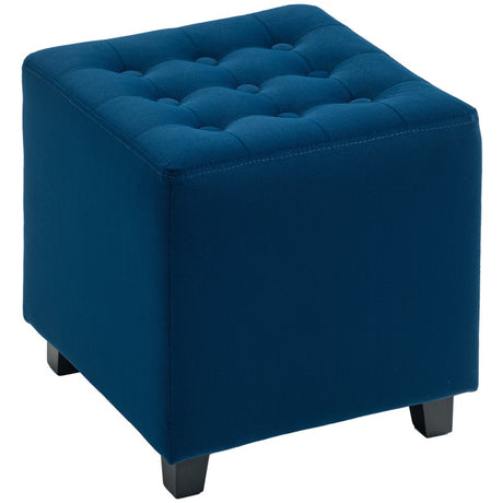 HOMCOM Velvet-Feel Square Ottoman - Blue