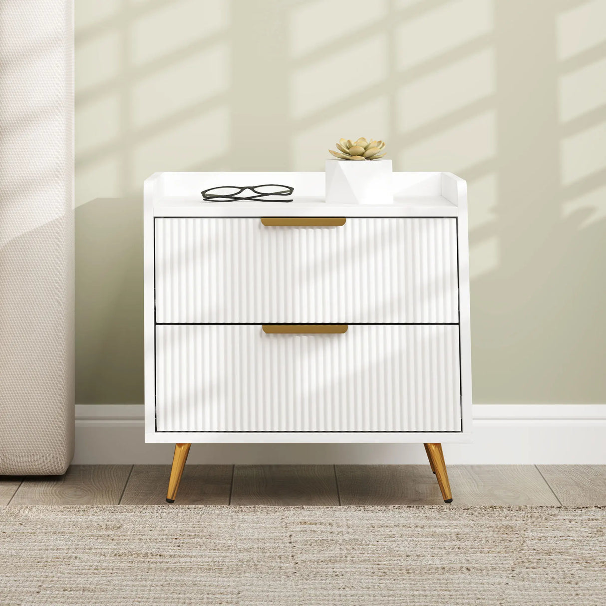 HOMCOM Elegant Two-Drawer Bedside Table Set of 2 - White