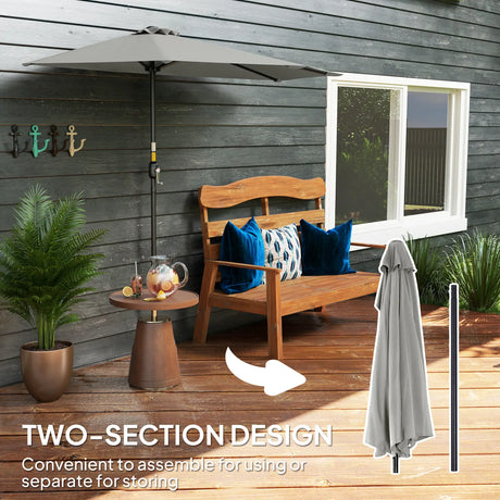 Outsunny Half Round Parasol Umbrella - Light Grey