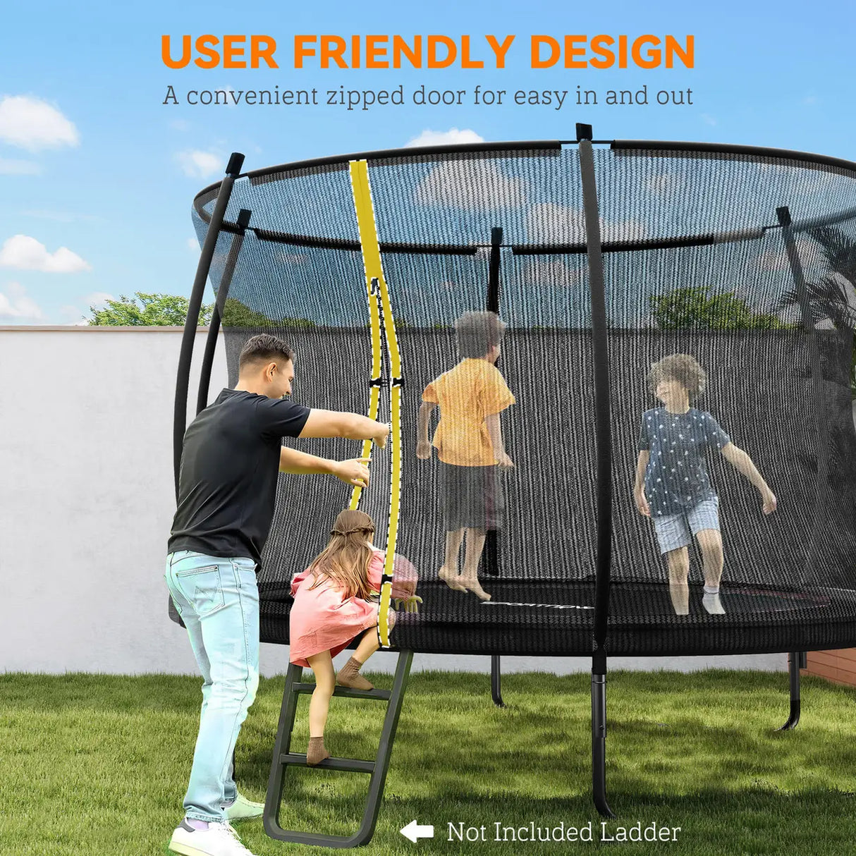 SPORTNOW 8ft Outdoor Trampoline with Enclosure Net, Spring Cover, Black