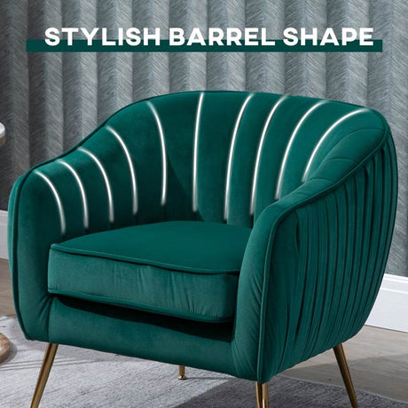 HOMCOM Velvet-Feel Shell Back Accent Chair - Green