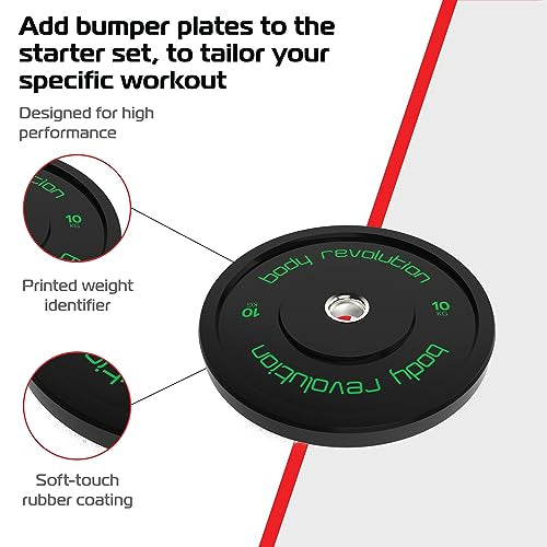Olympic Barbell with 250KG Capacity & Rotating Sleeves  Includes Rubber-Coated Weight Plates  100kg Weight Set (5kg + 10kg + 15kg + 20kg Pairs)