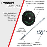 Olympic Barbell with 250KG Capacity & Rotating Sleeves  Includes Rubber-Coated Weight Plates  50kg Weight Set (10kg +15kg Pairs)