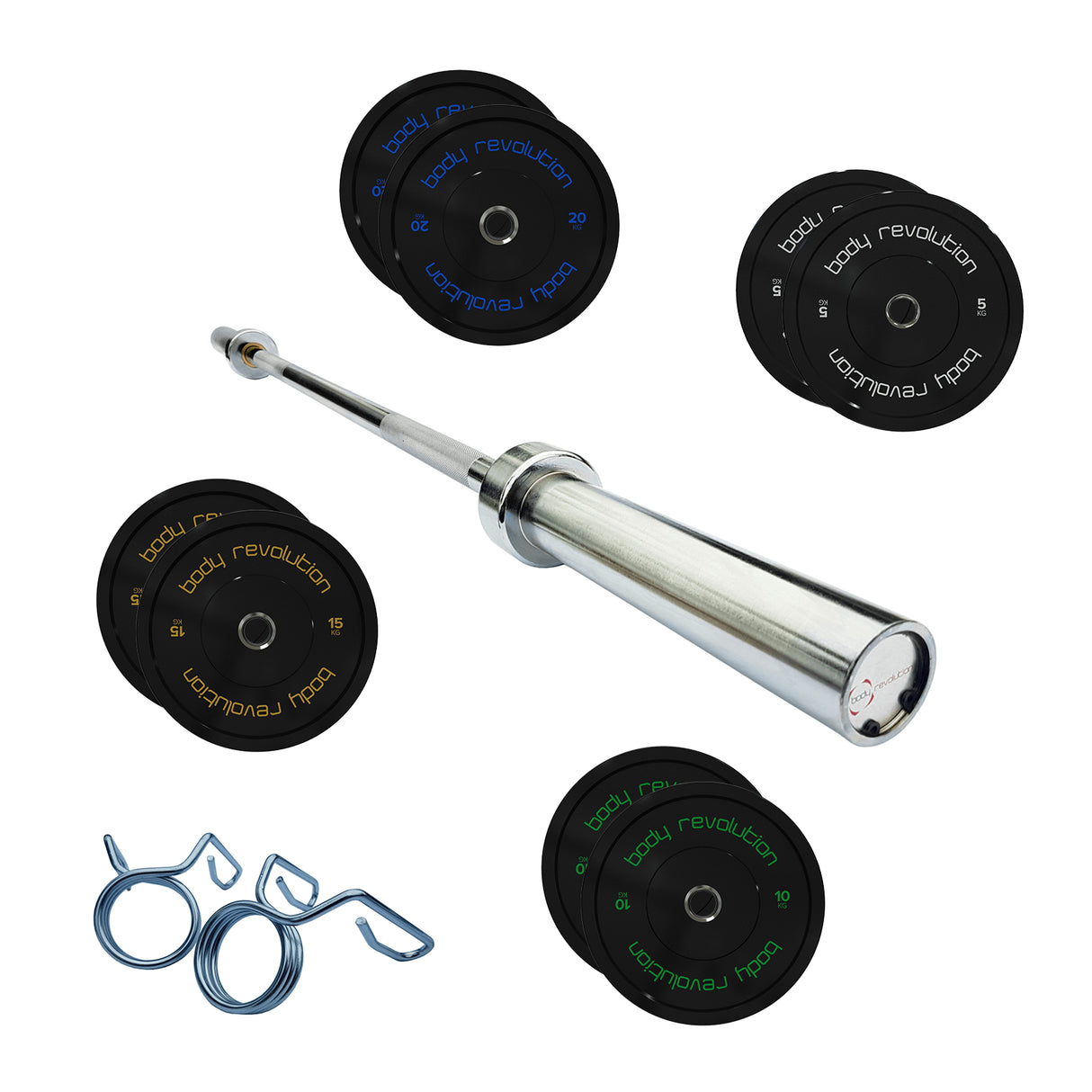 Olympic Barbell with 250KG Capacity & Rotating Sleeves  Includes Rubber-Coated Weight Plates  100kg Weight Set (5kg + 10kg + 15kg + 20kg Pairs)