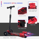 HOMCOM Kids Scooter, 3 Wheel Foldable Kick Scooter Adjustable Height w/ Flashing Wheels, Music, Water Spray for 3-6 Years, Red