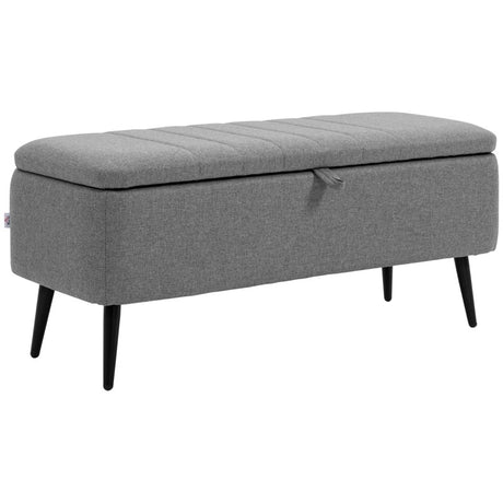 HOMCOM Storage Ottoman with Flip Top, Rectangular Upholstered Bench, Linen Fabric Footstool with Steel Legs for Living Room, Bedroom, Grey