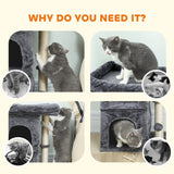 PawHut 66 cm Small Cat Tree for Large Cats, Cat Tower w/ Large Top Perch, 2 Condos, Sisal Scratching Post, Toy Ball, Dark Grey