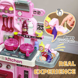 AIYAPLAY Kids Kitchen with 33 Pieces, Lights, Sounds, Storage, for Ages 3-6 Years, Pink