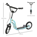 HOMCOM Teen Kids Stunt Scooter w/ Adjustable Handlebar, 12 Inch Rubber Tyres, Dual Brakes, Blue