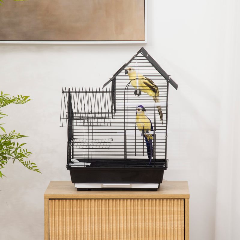 PawHut Metal Bird Cage for Finch, Canary w/ Food Containers, Swing Ring, Tray Handle, 39 x 33 x 47cm