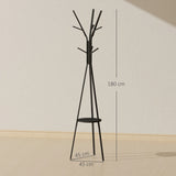 HOMCOM Freestanding Metal Coat Rack Stand 9 Hooks Clothes Tree with 1 Shelf Hat Display Hall Tree Hanger Bag Umbrella Hanging Organiser Black