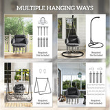 Outsunny Hanging Chair Outdoor Hammock Chair with Soft Cushion, Cotton Rope Boho Style Swing Chair, Hanging Garden Swing Seat for Indoor Outdoor, Dark Grey