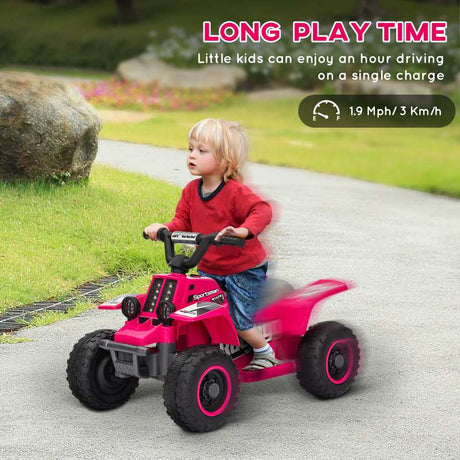 AIYAPLAY 6V Electric Quad Bike for Kids, Ride On ATV w/ Forward Backward, Headlights, for 18-36 Months, Pink