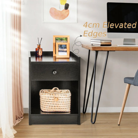 Set of 2 Nightstand with 1 Drawer and Storage Compartment