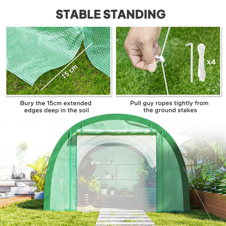 Outsunny 6 x 3(m) Polytunnel Greenhouse with Upgraded Structure, Mesh Door and Windows, 15 Plant Labels, Green