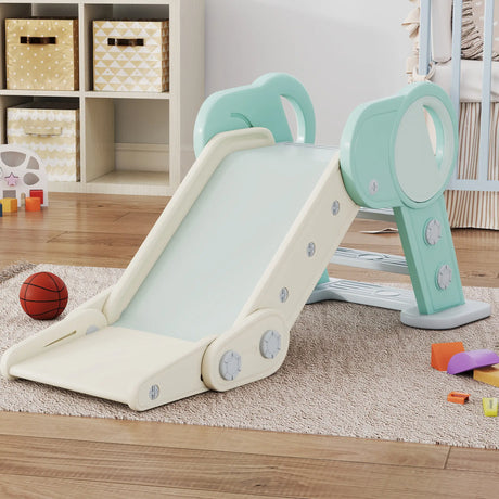 AIYAPLAY Foldable Kids Slide, Freestanding Baby Slide, for Ages 1.5-3 Years, Grey & Green