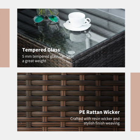 Outsunny PE Rattan Garden Coffee Table with Glass Table Top - Brown