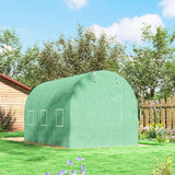 Outsunny 3.5 x 2m Walk-In Polytunnel Greenhouse, with Steel Frame, PE Cover, Roll-Up Door and 6 Windows, Green