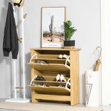 HOMCOM Narrow Shoe Cabinet, Space Saving Shoe Storage Cabinet with 2 Flip Drawers and Adjustable Shelves for 6-12 Pairs of Shoes for Hallways and Living Room, Natural Wood Finish