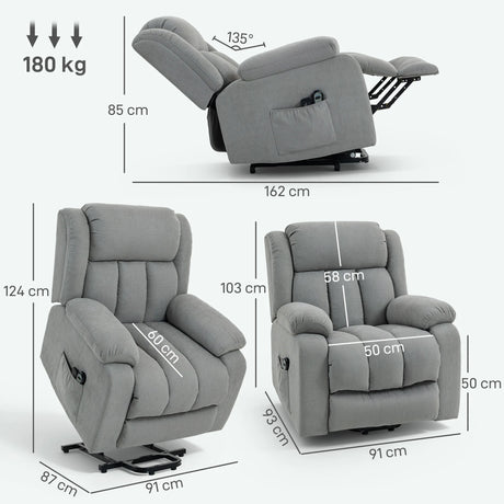 HOMCOM Eight-Point Massage Electric Lift Chair - Light Grey