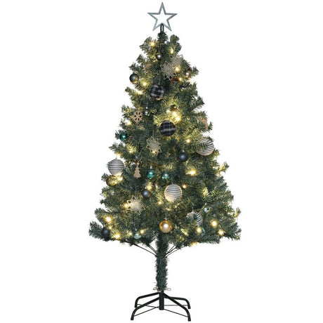 HOMCOM 5ft Pre-Lit Xmas Tree with Decorations, Green, Blue and Warm White