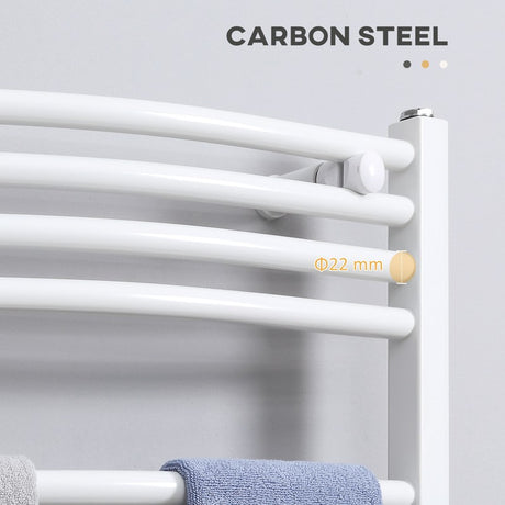 HOMCOM Curved Heated Towel Rail, Hydronic Bathroom Ladder Radiator Towel Warmer For Central Heating 600mm x 1200mm, White