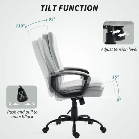 HOMCOM Linen-Look Double-Padded Office Chair - Grey