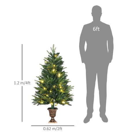 HOMCOM 1.2m 4ft Christmas Tree Entrance Dcor 750 Tips Xmas Pre-lit Tree 80 LED with Vase Base