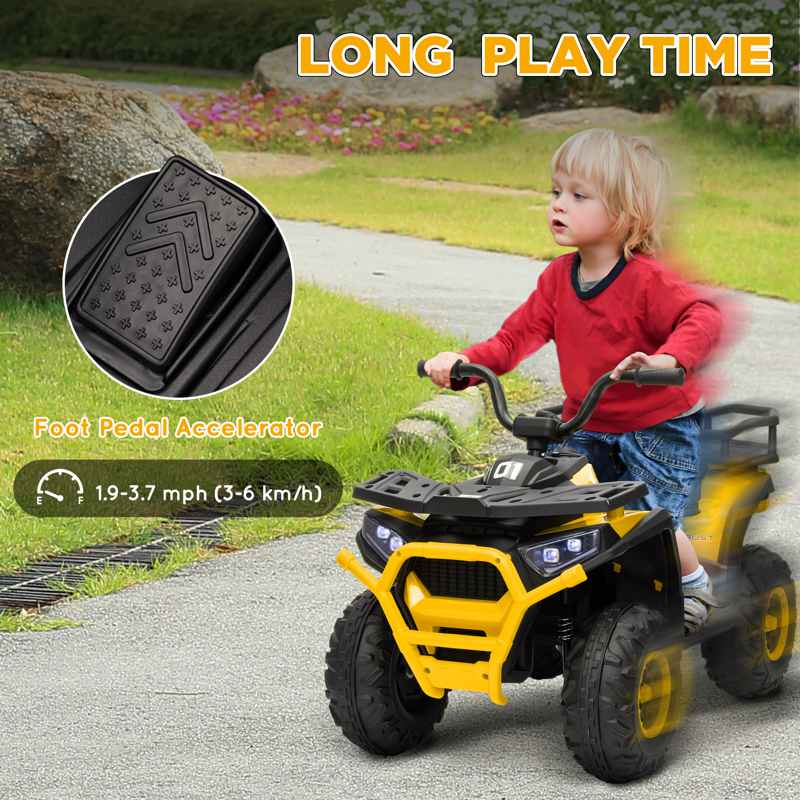 AIYAPLAY 12V Kids Electric Ride on ATV, Battery Powered Quad Bike w/ Spring Suspension, Forward Backward, Storage Basket - Yellow