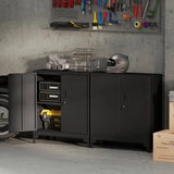 HOMCOM Lockable Metal Filing Cabinet, 2-Tier Storage Cupboard with Double Doors, Modern Office Organiser, Black