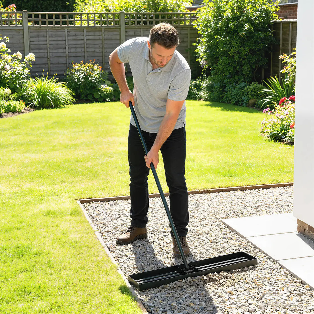 Outsunny Lawn Levelling Rake, 76 x 26 cm Lawn Leveller Lute with 169 cm Handle for Grass Soil Sand Yard Golf Course