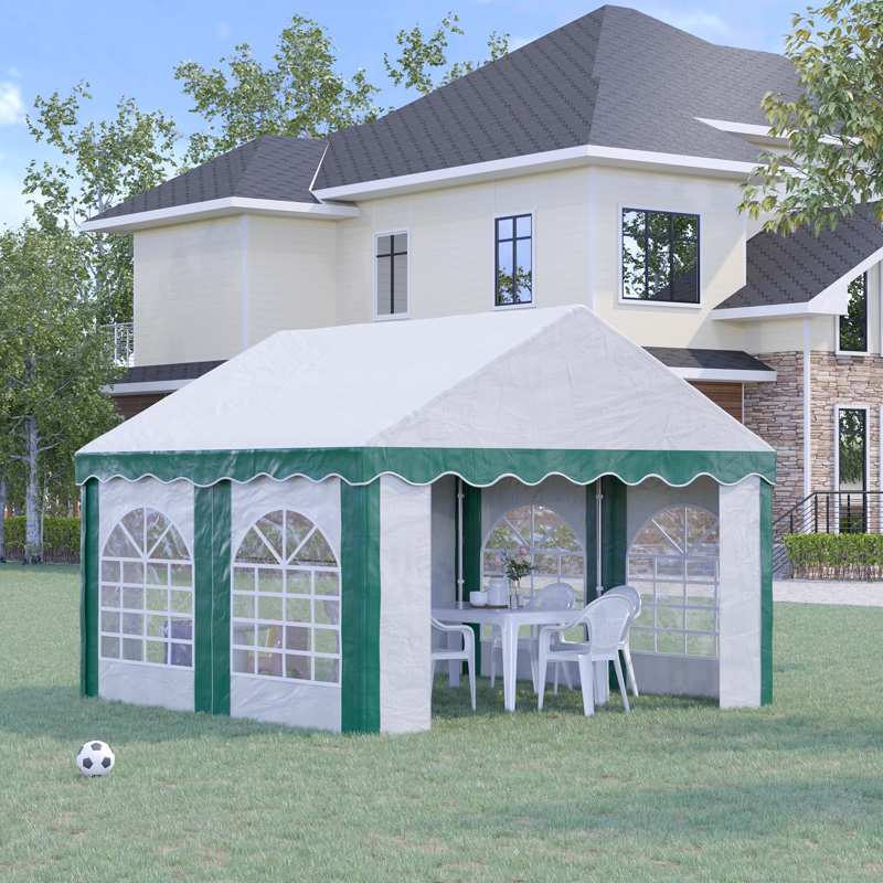 Outsunny 4 x 4m Garden Gazebo with Sides, Galvanised Marquee Party Tent with Four Windows and Double Doors, for Parties, Wedding and Events