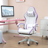 Vinsetto Computer Gaming Chair, PU Leather Desk Chair with Footrest, Swivel Task Chair with 135° Reclining Back and Lumbar Support, PC Chair for Adults, White and Purple