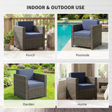 Outsunny PE Rattan Garden Armchair with Cushion - Mixed Brown/Navy Blue