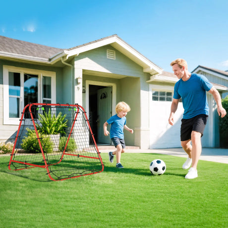 HOMCOM Double Sided Football Rebounder Net, Football Rebound Goal with Five Adjustable Angles, Red