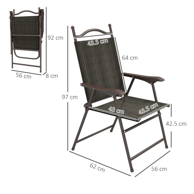 Outsunny Set of Two Folding Garden Chairs, with Fabric Mesh Seats - Dark Brown