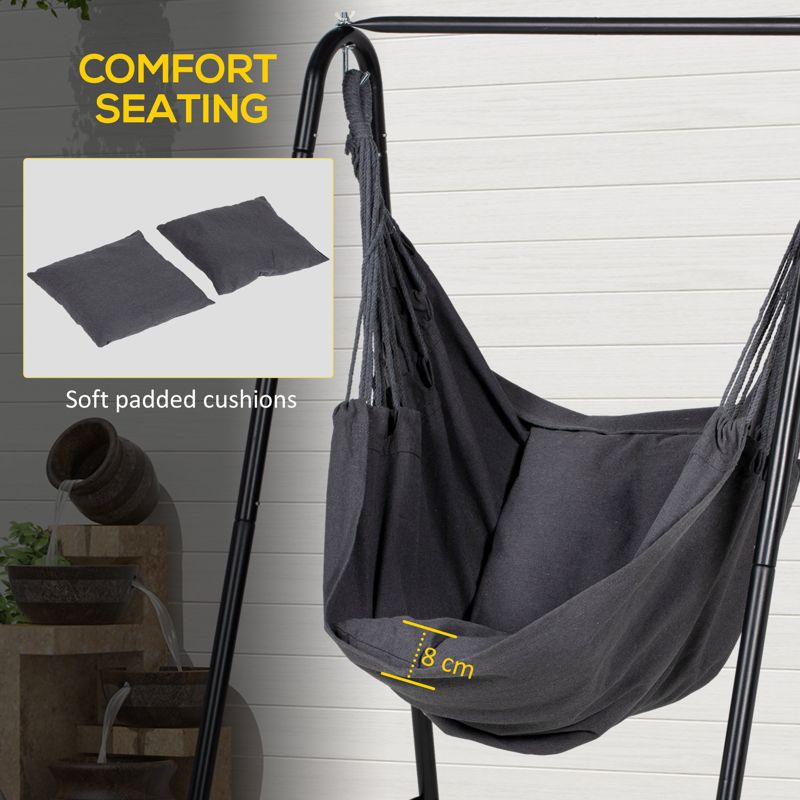 Outsunny Hammock Chair with Stand, Hammock Swing Chair with Cushion, Dark Grey