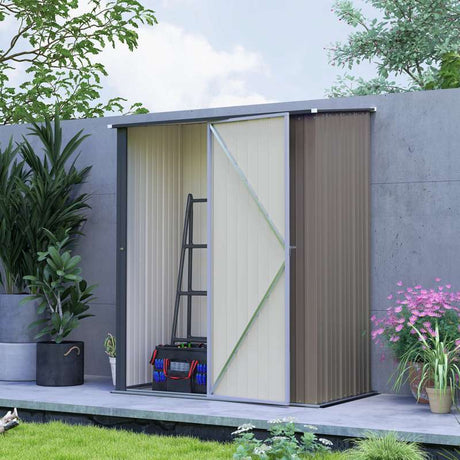 Outsunny 5.3 x 3.1ft Corrugated Steel Garden Shed - Light Grey