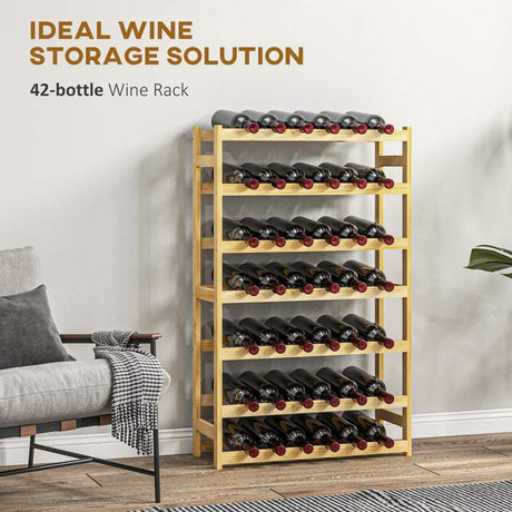 HOMCOM 42-Bottle Wooden Wine Rack - Natural Finish