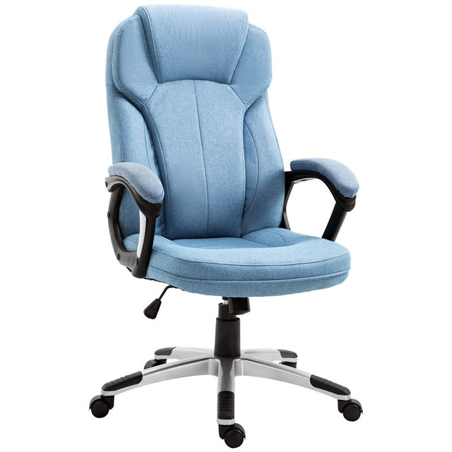 Vinsetto Office Chair, Linen Fabric Desk Chair, Height Adjustable Computer Chair with Padded Armrests, Swivel Wheels and Tilt Function, Blue