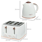 HOMCOM 1.7L 3000W Fast Boil Kettle & 4 Slice Toaster Set, Kettle and Toaster Set with 7 Browning Controls, Crumb Tray, White