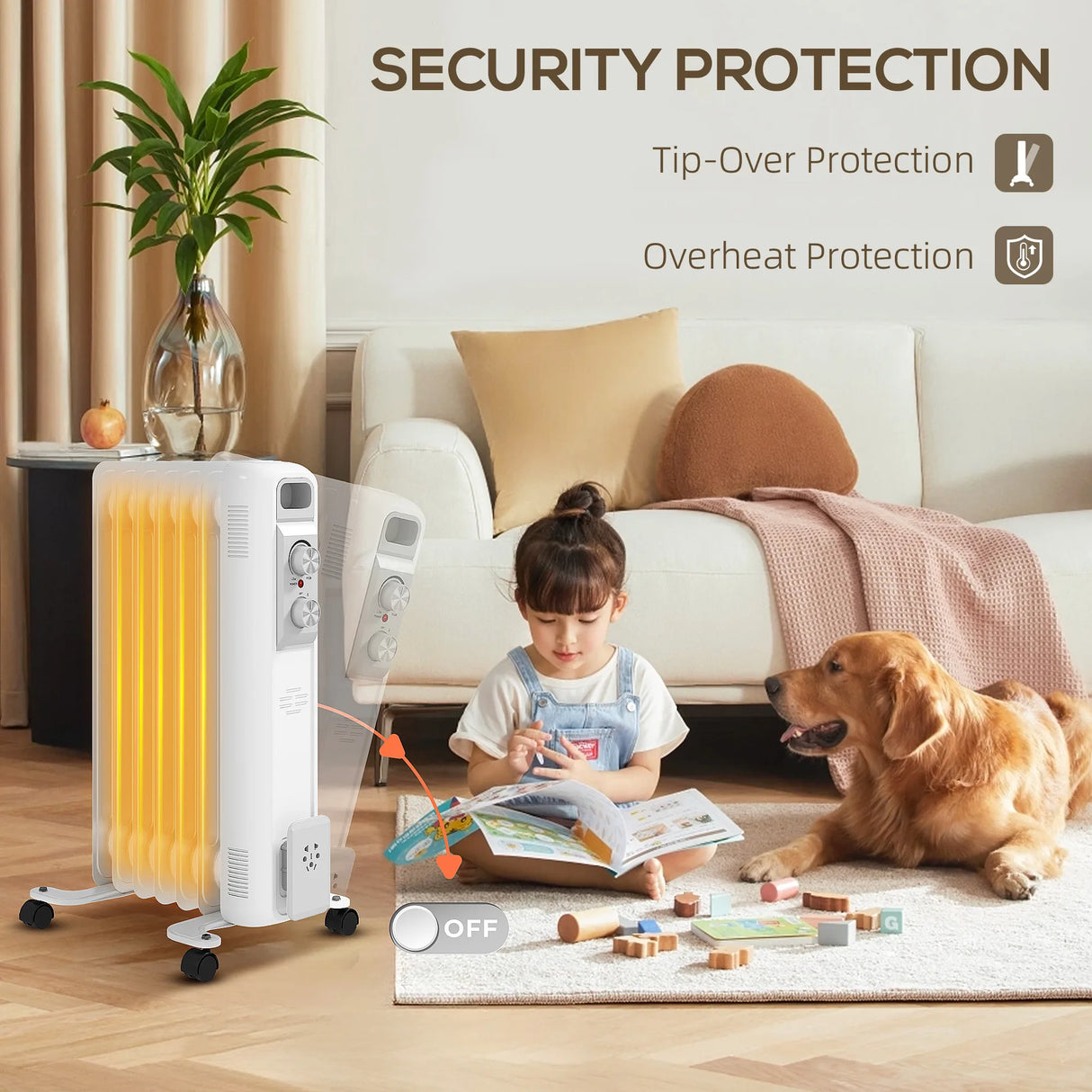 HOMCOM 1.5kW Seven Fin Oil-Filled Radiator - White