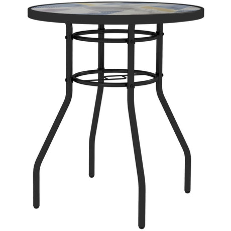 Outsunny Φ60 Garden Table, with Glass Printed Tabletop - Multicolour